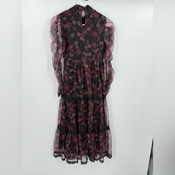 Jun & Ivy Women’s Sheer Floral Tiered Maxi Long Sleeve Black/Burgundy Size XXS - Picture 3 of 6